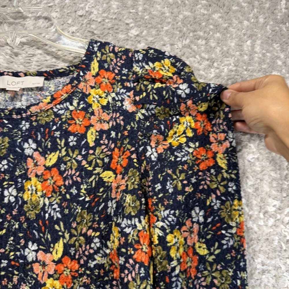 Loft Puff Long Sleeve Navy Floral Petite S Fall Peasant Coquette Preppy NWT